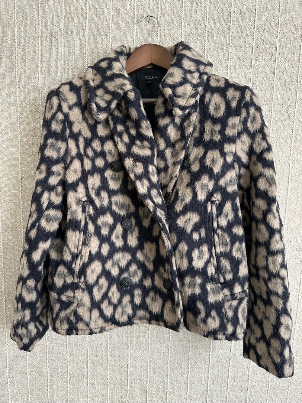 NWOT Rag and Bone Wool and Cashmere Leopard Pea Coat size Medium